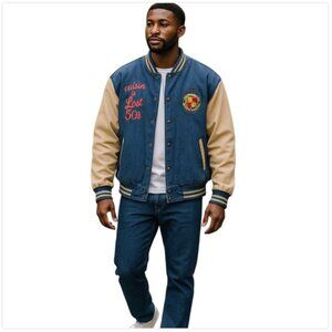 Three Rivers Authentic Denim Jacket Coat Men 2XL Lost In The 50s Logo USA Made